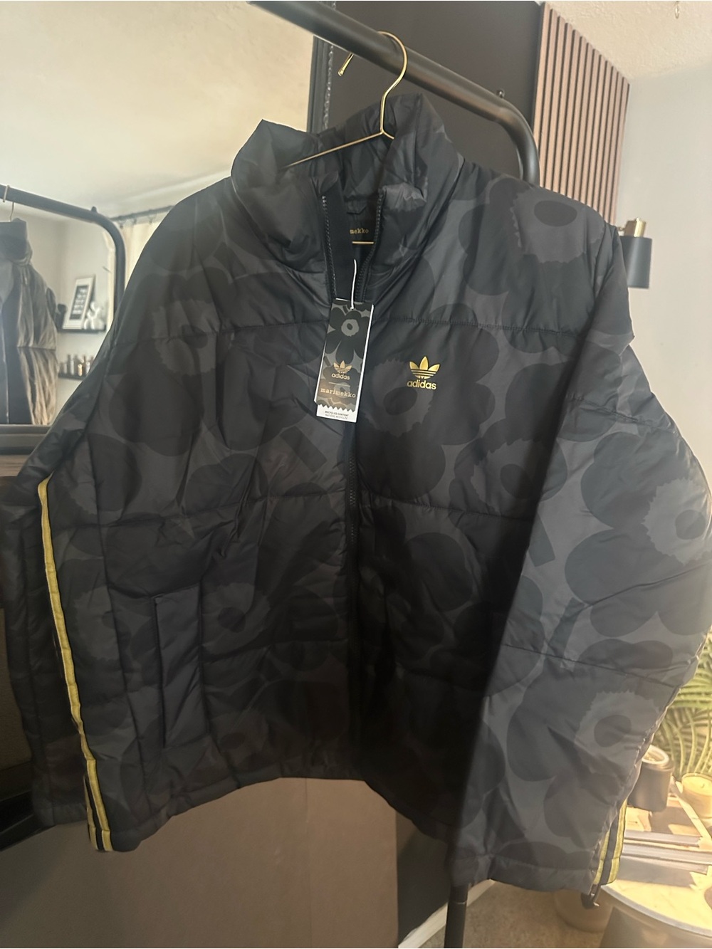 adidas Marimekko designer Floral Camo Puffer Jacket with Gold Accents - Picture 5 of 5
